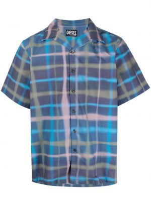 Карирана риза с принт Diesel синьо