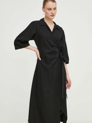 Λινή φόρεμα Samsoe Samsoe μαύρο