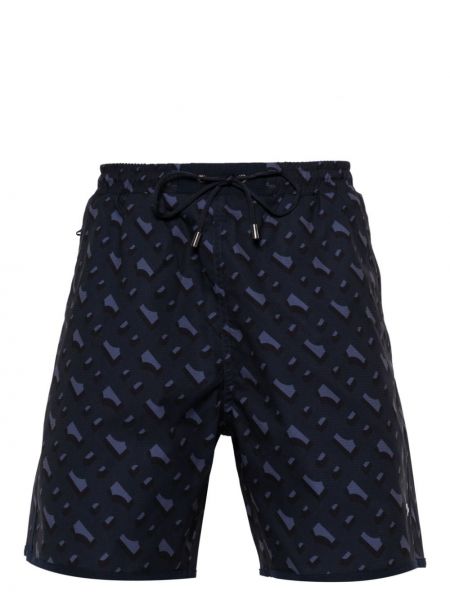 Pantaloni scurți cu imagine cu imprimeu geometric Boss albastru