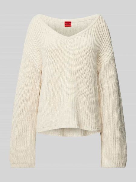 Dzianinowy sweter z dekoltem w serek Hugo biały