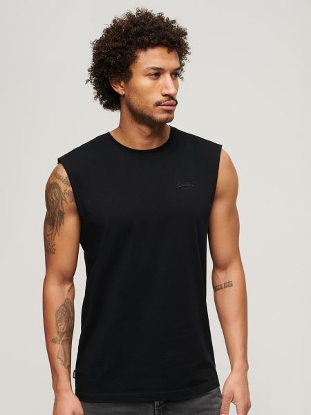 Camiseta sin mangas de algodón Superdry negro
