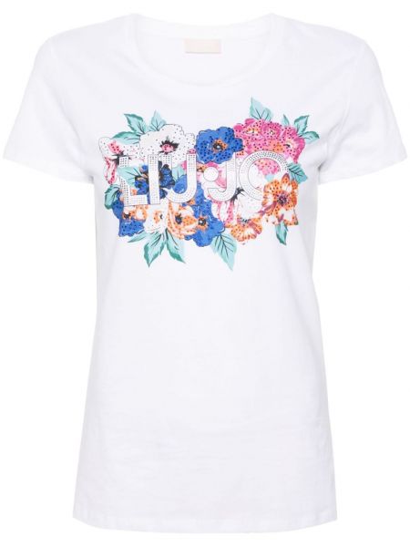 Памучна тениска на цветя с принт Liu Jo бяло