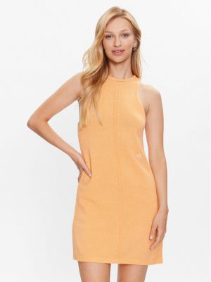 Megztas džinsinė suknelė Calvin Klein Jeans oranžinė