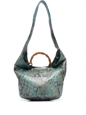 Bambusová kabelka s hadím vzorem Gucci Pre-owned modrá