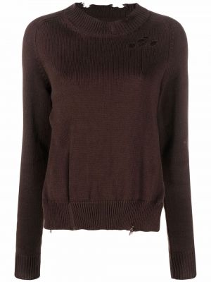 Плетен пуловер с разкъсвания Maison Margiela кафяво