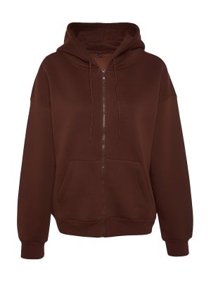 Pletena hoodie s kapuljačom od flisa Trendyol smeđa