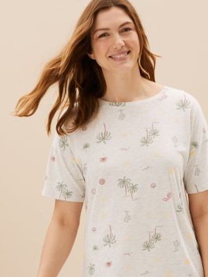 Womens M&S Collection 2pk Cotton Rich Printed Nightdresses - Pink Mix, Pink Mix M&s Collection