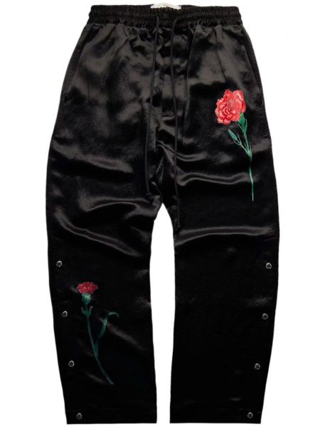 Pantalon en satin à fleurs avec applique Song For The Mute noir