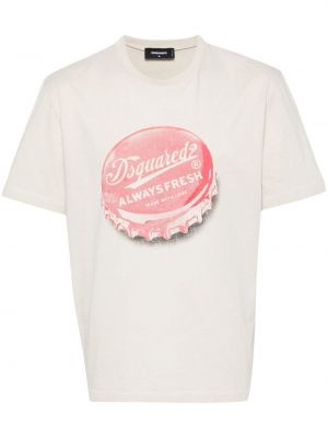 Bavlněné tričko s potiskem Dsquared2 béžové