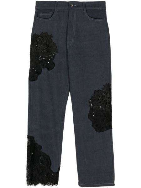 Bombažne skinny fit kavbojke s cekini s cvetličnim vzorcem Collina Strada modra
