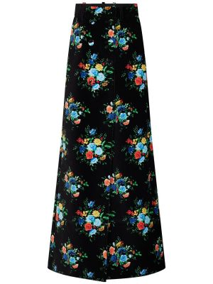 Kvetinová zamatová dlhá sukňa s potlačou Paco Rabanne