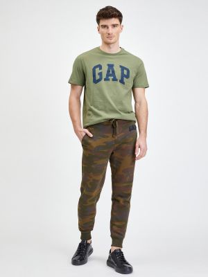 Maskáčové vojenské teplákové nohavice z polyesteru Gap - hnedá