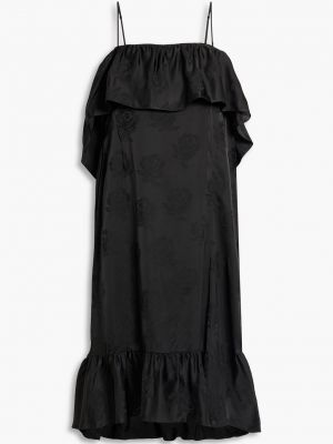 Асимметричное платье из атласа-жаккарда с оборками KENZO черный