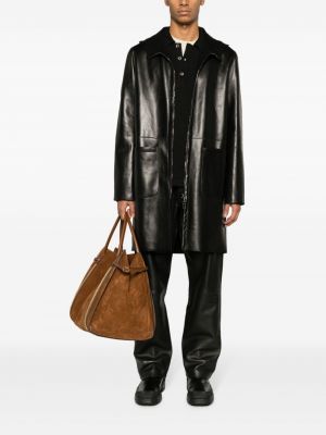 Kožený kabát na zip s kapucí Salvatore Santoro černý