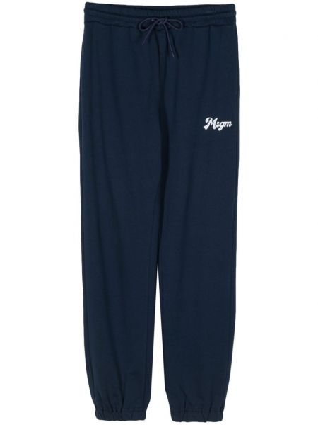 Памучни спортни панталони с принт Msgm синьо