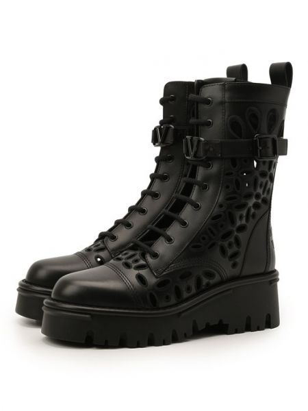 Черные кожаные ботинки Valentino