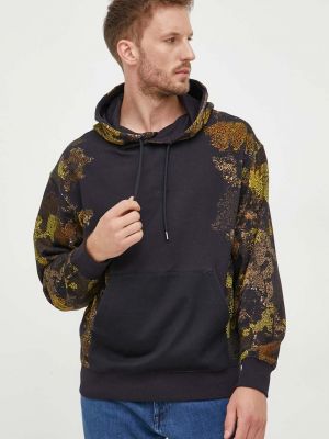 Pamučna hoodie s kapuljačom s printom Boss crna