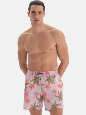 Kratke hlače s črtami s cvetličnim vzorcem Dagi roza