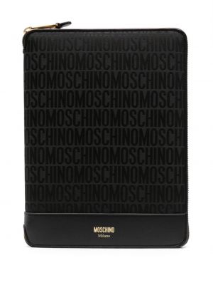 Žakárová kožená taška na notebook Moschino