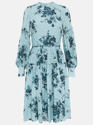 Ярусное мини-платье из крепа с цветочным принтом ERDEM синий
