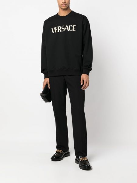 Haftowany sweter z dżerseju Versace czarny