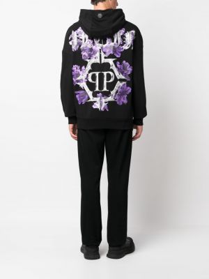 Kokvilnas kapučdžemperis ar apdruku Philipp Plein melns