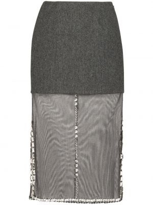 Tylové midi sukně s výšivkou Prada šedé