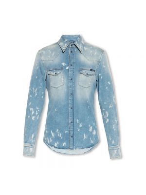 Camicia jeans distressed Dolce & Gabbana blu