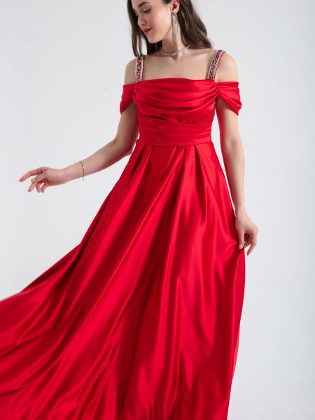 Satenska večernja haljina s draperijom Lafaba crvena