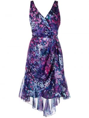 Květinové koktejlové šaty s potiskem Marchesa Notte fialové