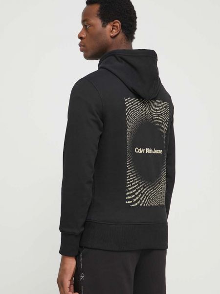 Pamut kapucnis melegítő felső Calvin Klein Jeans fekete