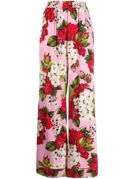 Pantalones de cintura alta de flores con estampado Dolce & Gabbana rosa