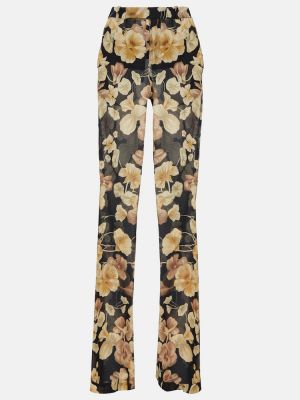 Pantaloni de mătase cu model floral cu croială lejeră Saint Laurent negru