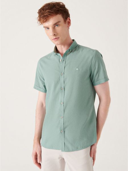 Памучна риза с копчета с къс ръкав Avva зелено