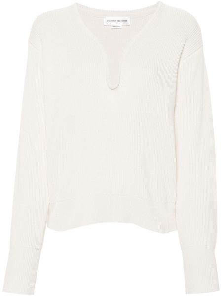 Пуловер с v-образно деколте Victoria Beckham бяло