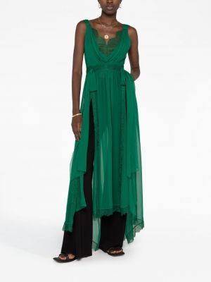Jedwabna sukienka wieczorowa koronkowa Alberta Ferretti zielona