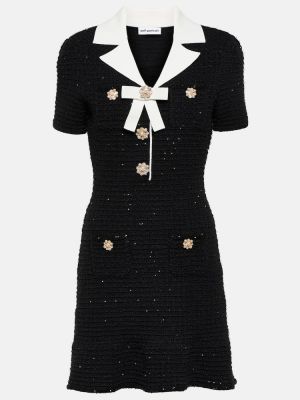 Mini vestido con lazo con lazo de punto Self-portrait negro