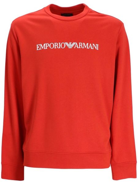 Памучен суитчър с принт от модал Emporio Armani червено