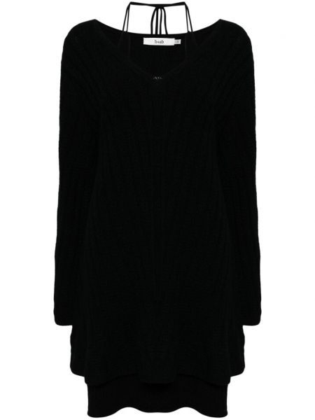 Πλεκτή φόρεμα με κορδόνια με δαντέλα B+ab μαύρο