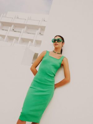 Πλεκτή αμάνικη μίντι φόρεμα με κοντό μανίκι Defacto πράσινο