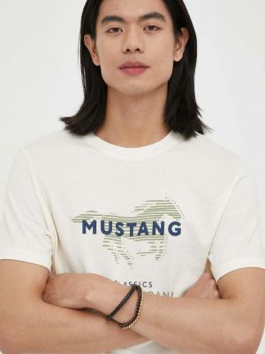 Bavlněné tričko s potiskem Mustang béžové