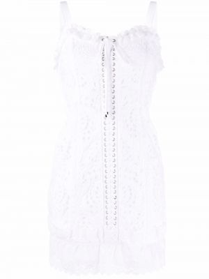 Mini obleka z vezalkami s cvetličnim vzorcem s čipko Dolce & Gabbana bela