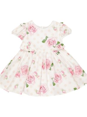 Flekket floral bomull dress for jenter Monnalisa hvit