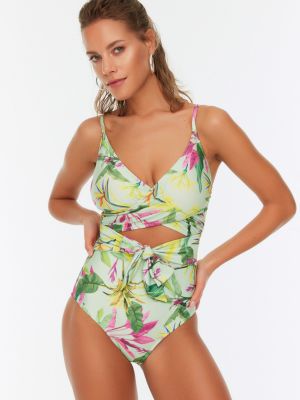 Bikini cu model floral Trendyol verde