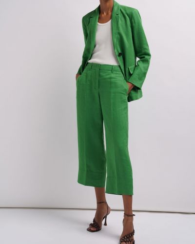 Lniane proste spodnie S Max Mara zielone