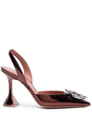 Pantofi cu toc cu cataramă slingback de cristal Amina Muaddi maro
