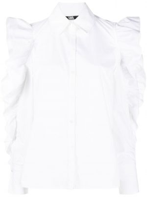 Koszula bawełniana z falbankami Karl Lagerfeld biała