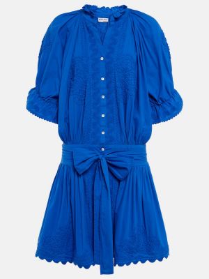 Bombažna obleka z vezenjem Juliet Dunn modra