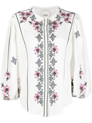 Bluza z vezenjem s cvetličnim vzorcem z dolgimi rokavi Isabel Marant bela