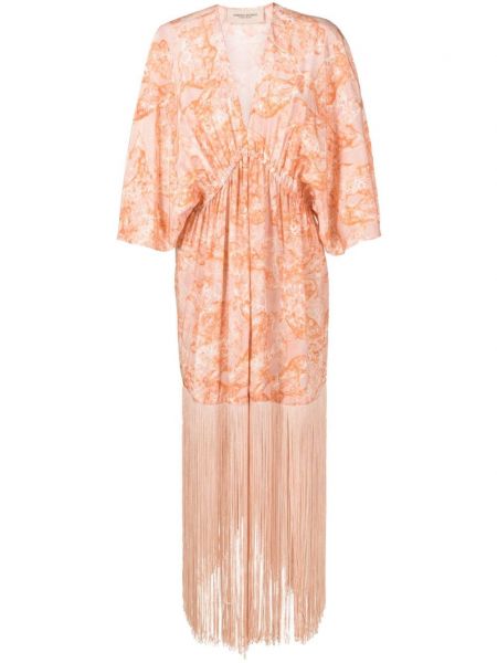 Sukienka długa z frędzli z nadrukiem w abstrakcyjne wzory Adriana Degreas